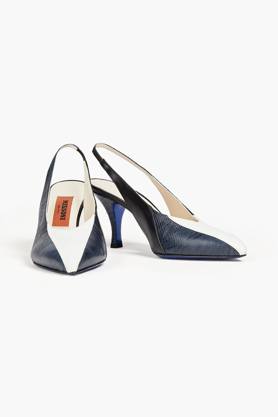 Missoni Smooth And Lizard-effect Leather Slingback Pumps In Black