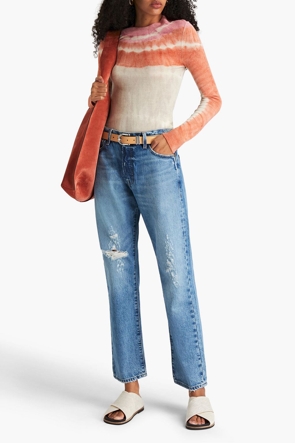 FRAME Le Slouch distressed high-rise straight-leg jeans
