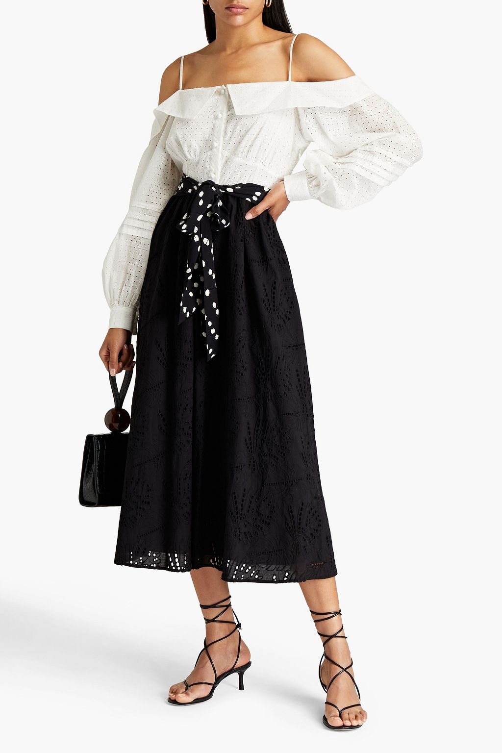 DIANE VON FURSTENBERG Natalia cold-shoulder broderie anglaise cotton-blend midi dress