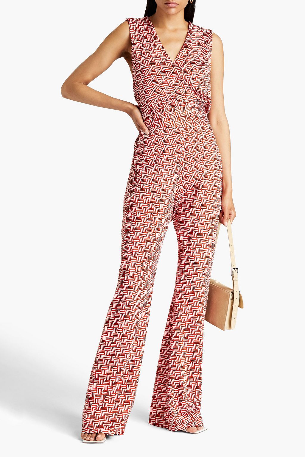 DIANE VON FURSTENBERG Tierria wrap-effect printed silk and cotton-blend jersey jumpsuit
