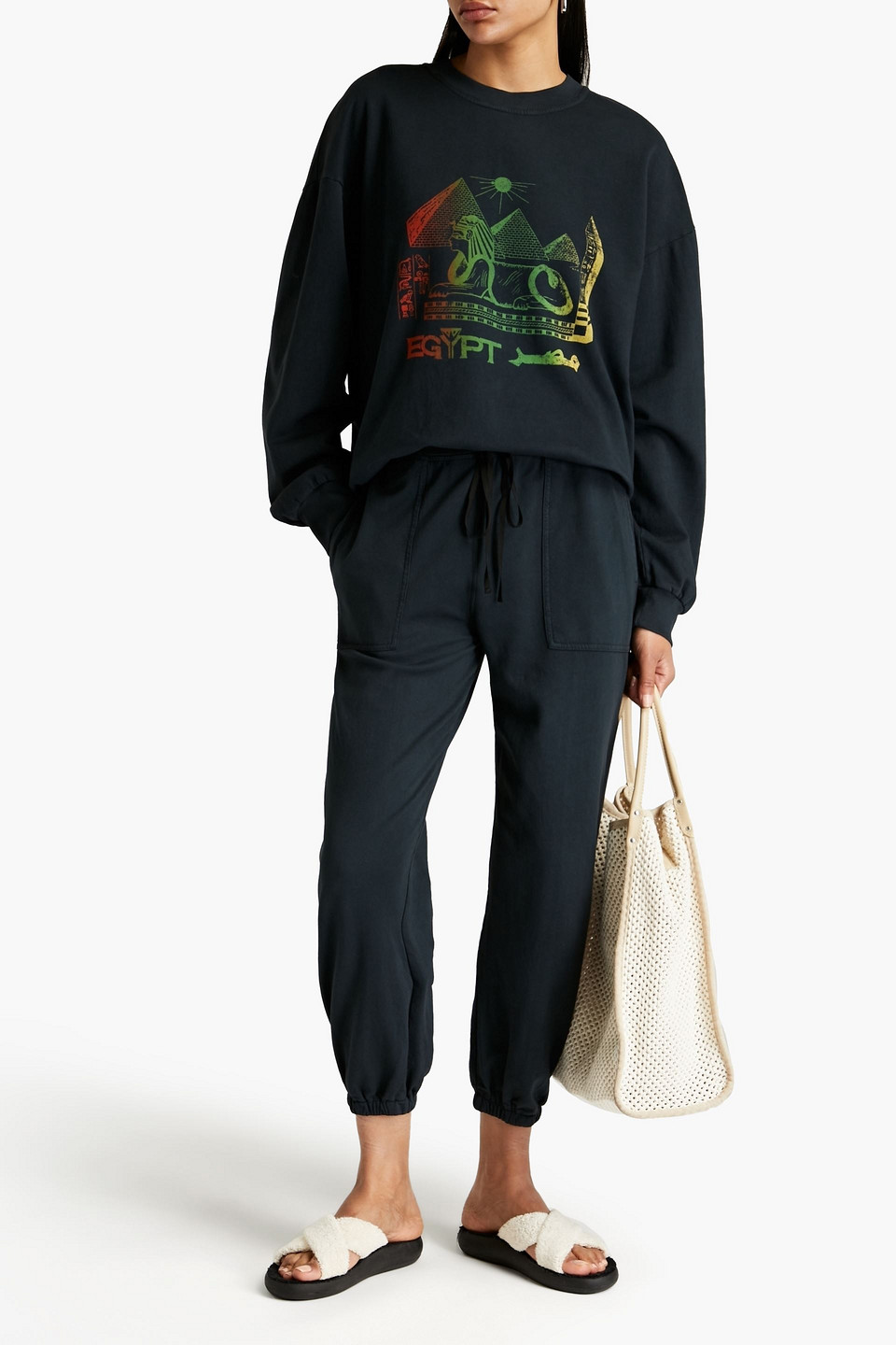 Raquel Allegra Cropped Cotton-fleece Track Trousers In Black