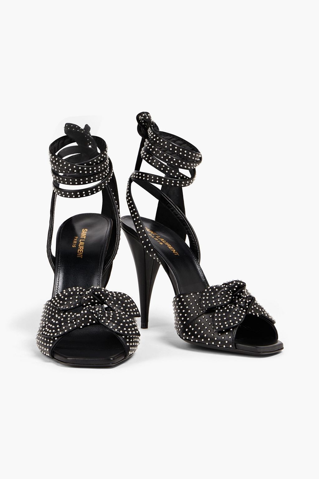 SAINT LAURENT Sandalen aus Leder mit Nieten und Schleife