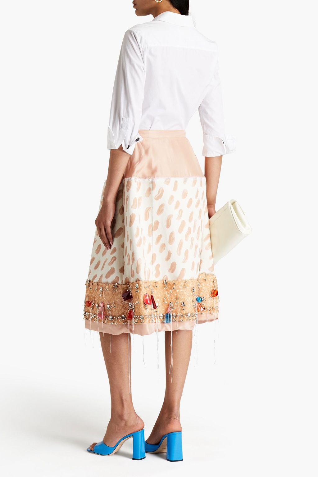 MARNI Embellished cotton-blend canvas and satin midi skirt