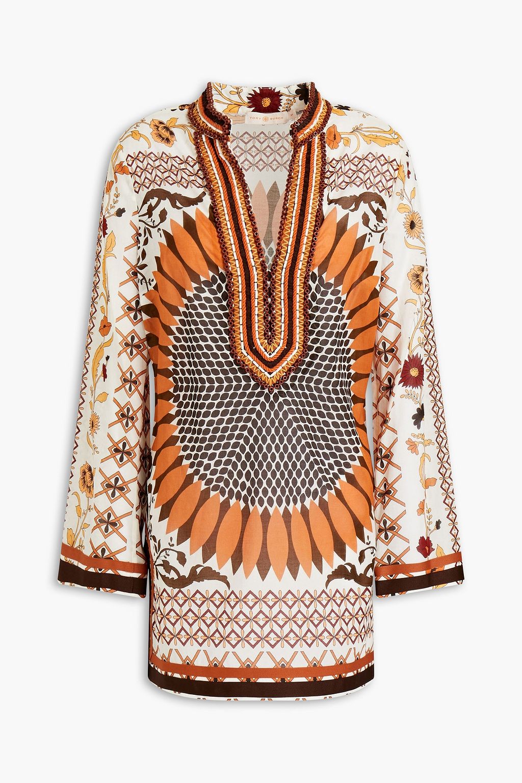 TORY BURCH Embellished printed cotton-voile tunic | Sale up to 70% off |  THE OUTNET