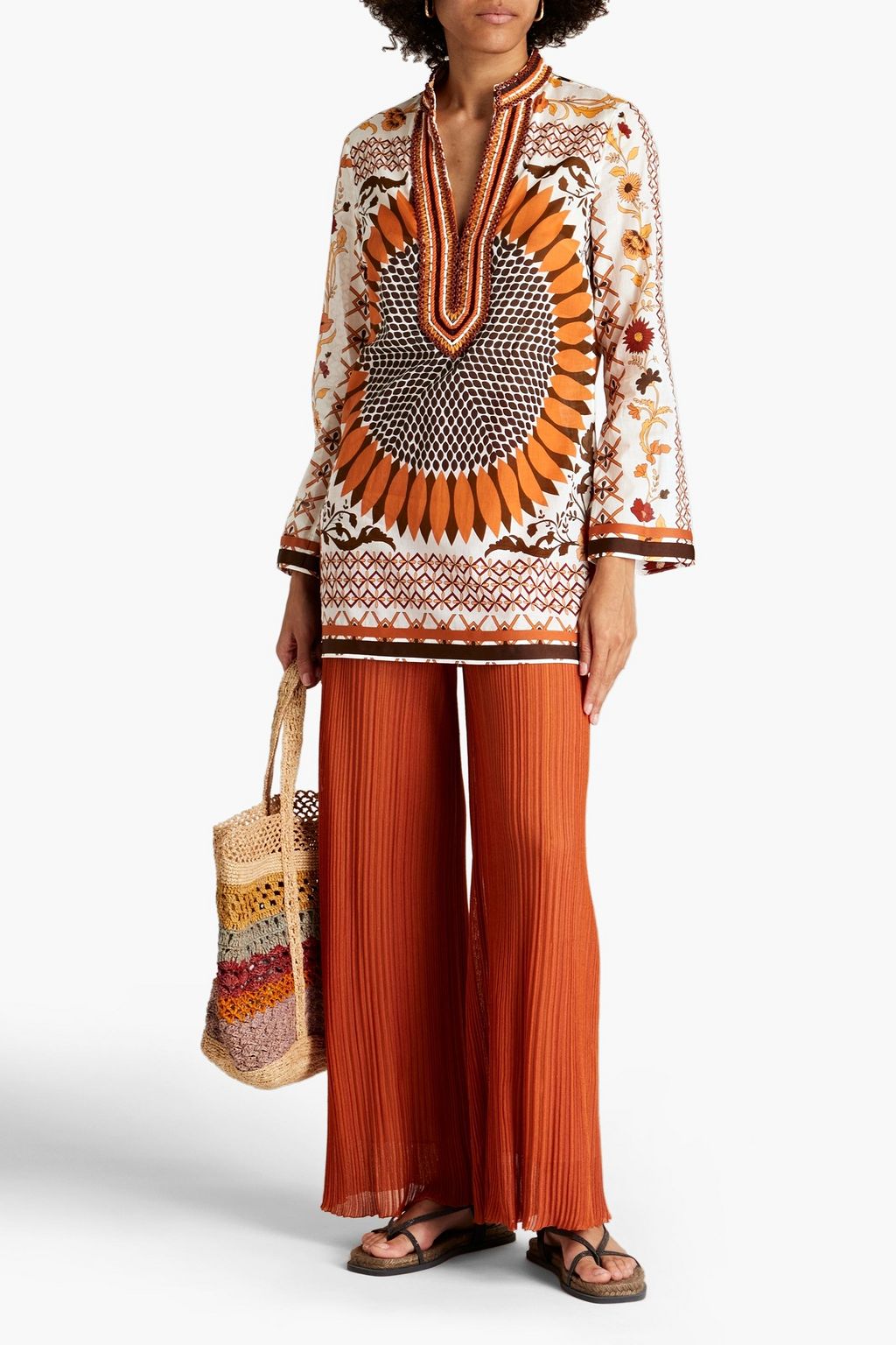 TORY BURCH تونيك من الفوال القطني مزين بطبعات وبزخارف