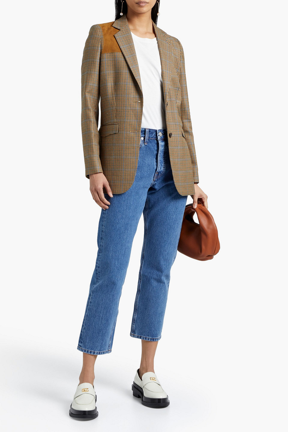 Purdey Faux Suede-paneled Houndstooth Wool-tweed Blazer In Beige