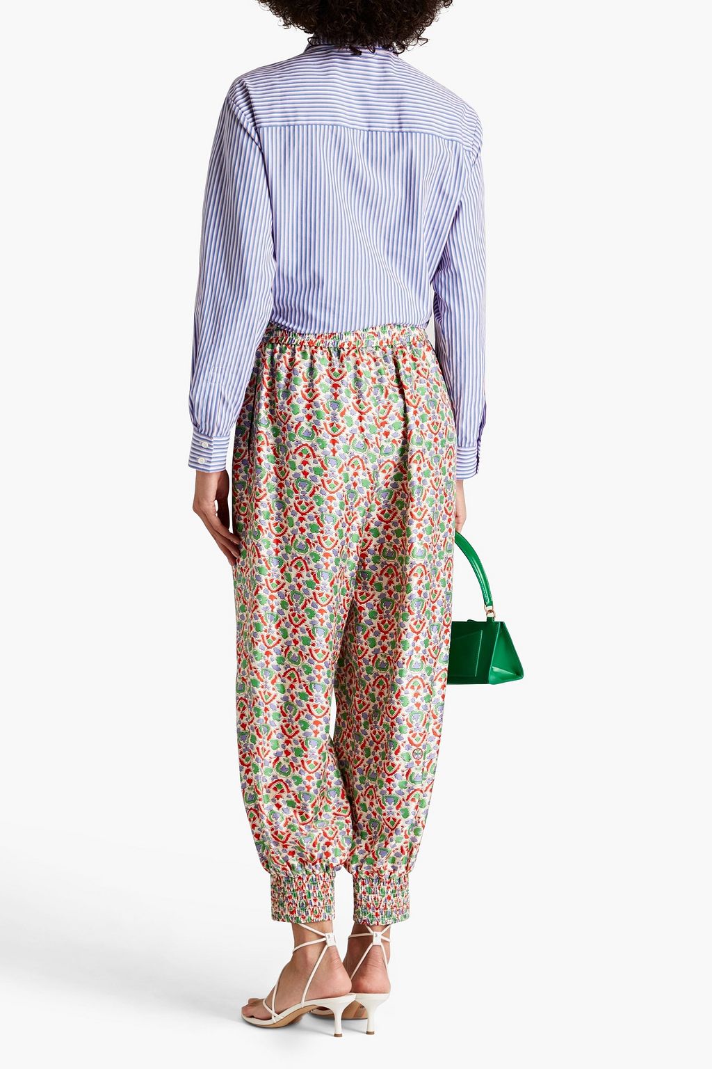 TORY BURCH Printed silk-twill tapered pants