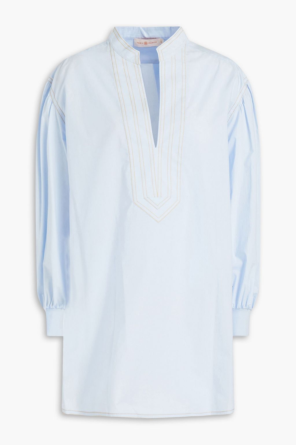 Sky blue Gathered cotton-poplin tunic 