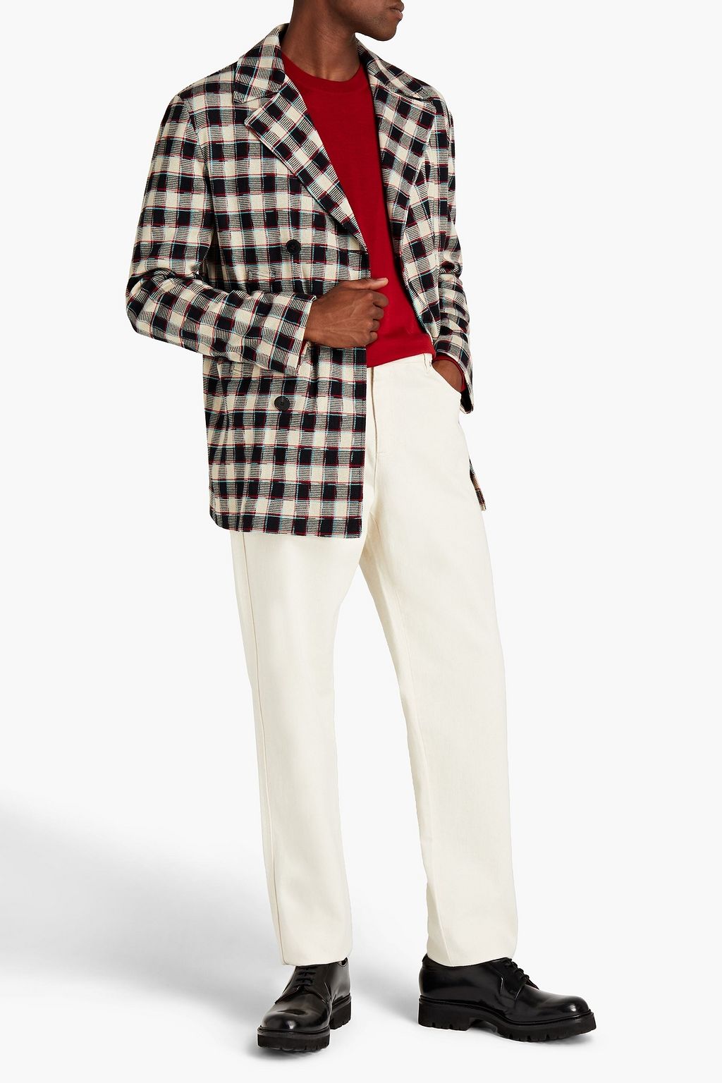 MISSONI Double-breasted jacquard-knit cotton peacoat