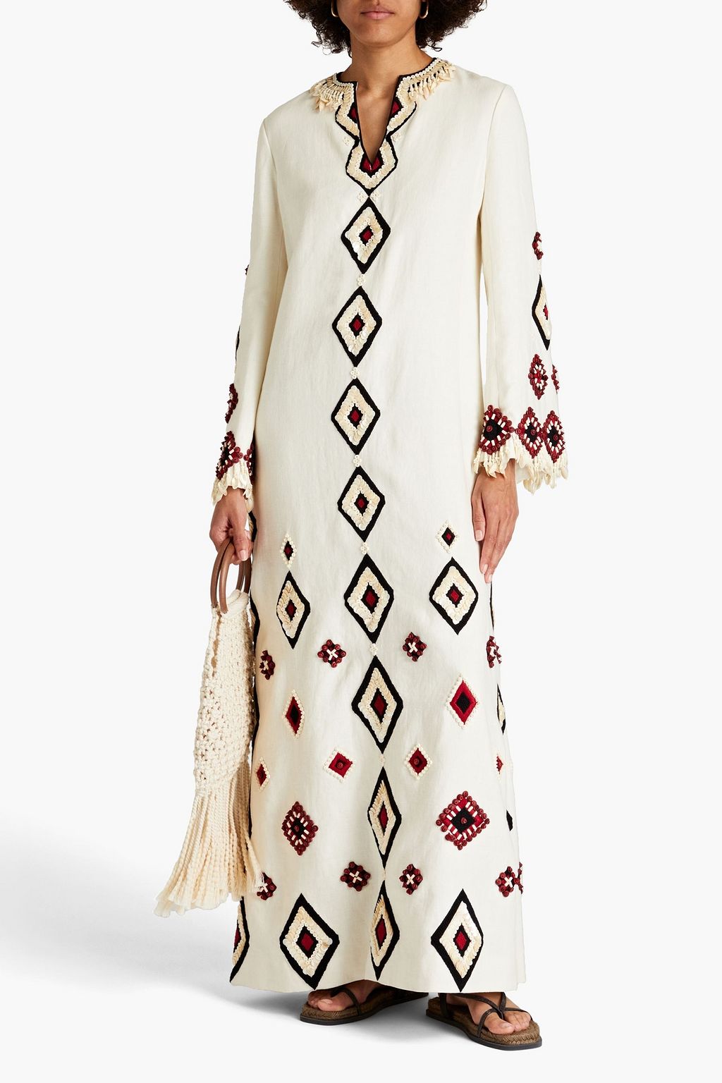 TORY BURCH Mia embellished linen kaftan