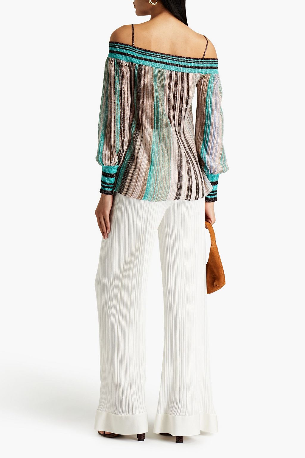 MISSONI Cold-shoulder striped crochet-knit top