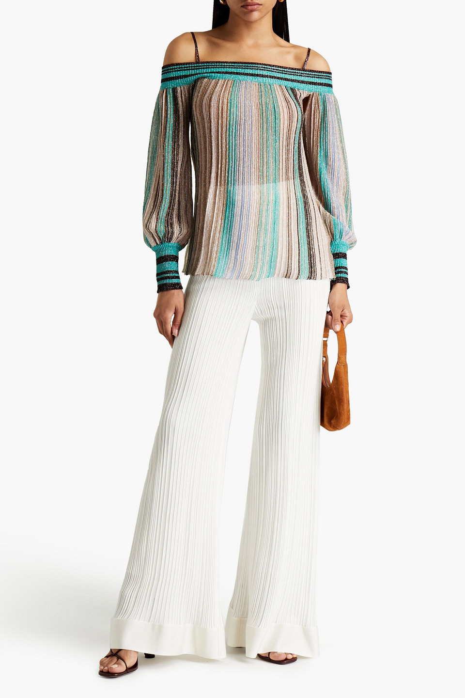 Missoni Cold-shoulder Metallic Crochet-knit Top In Turquoise