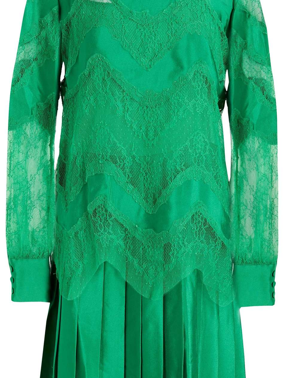 lace-paneled pleated silk-twill dress