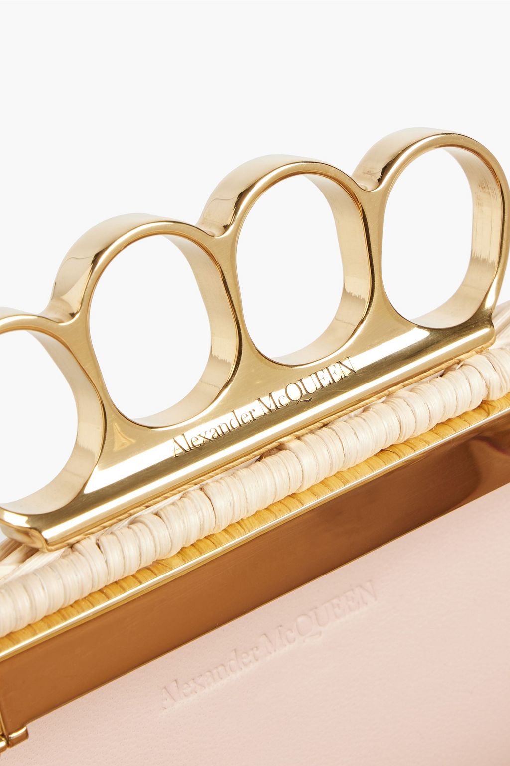 MCQUEEN Four Ring woven straw clutch