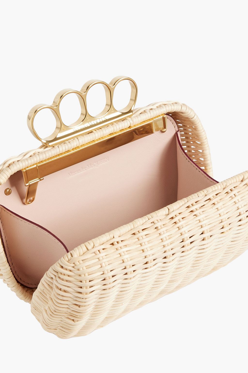 MCQUEEN Four Ring woven straw clutch