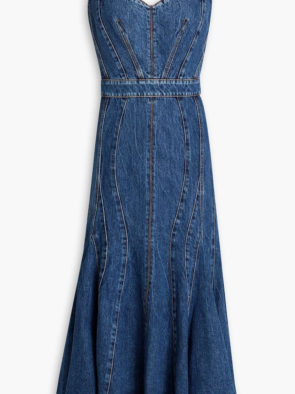 asymmetric denim midi dress