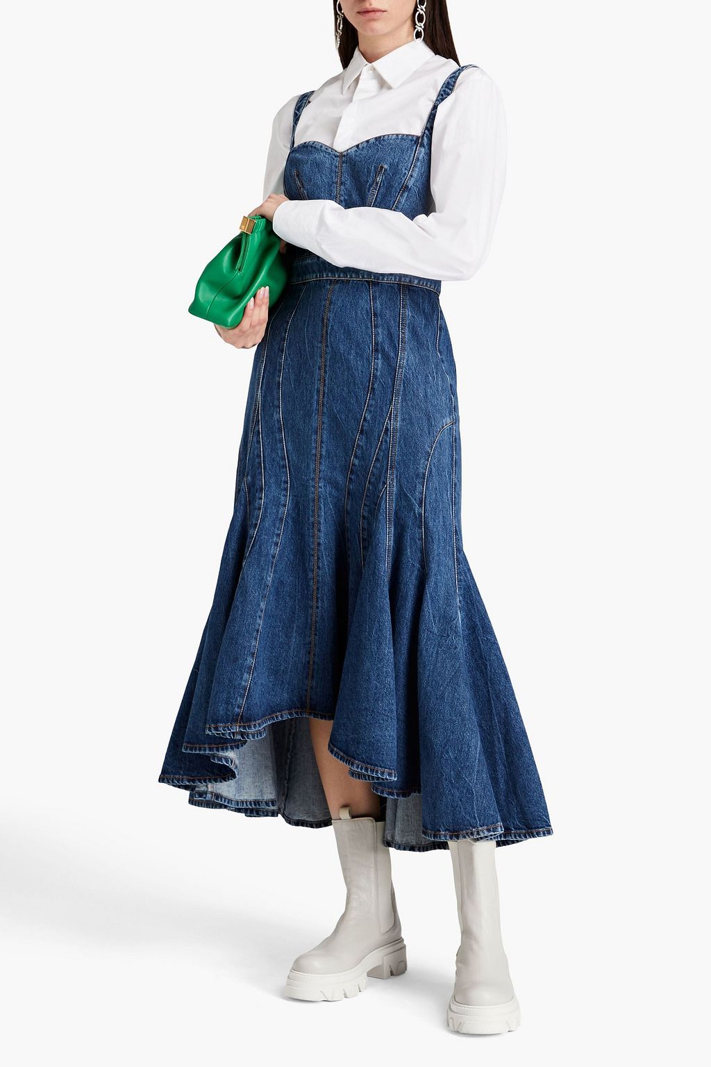 MCQUEEN Asymmetric denim midi dress