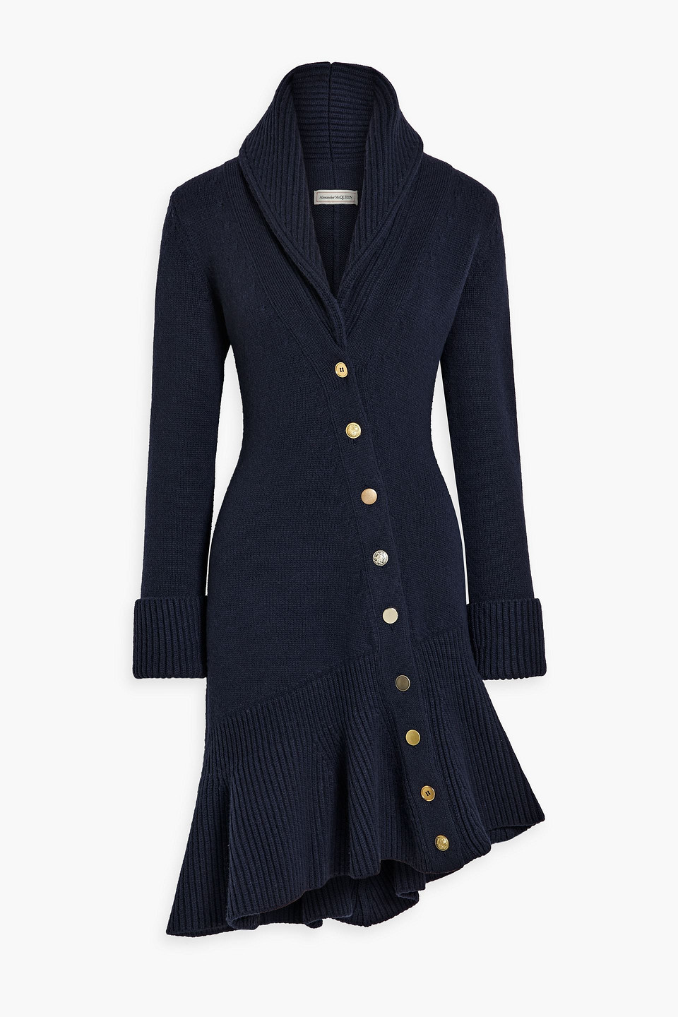 Alexander Mcqueen Asymmetric Wool Dress In Blue