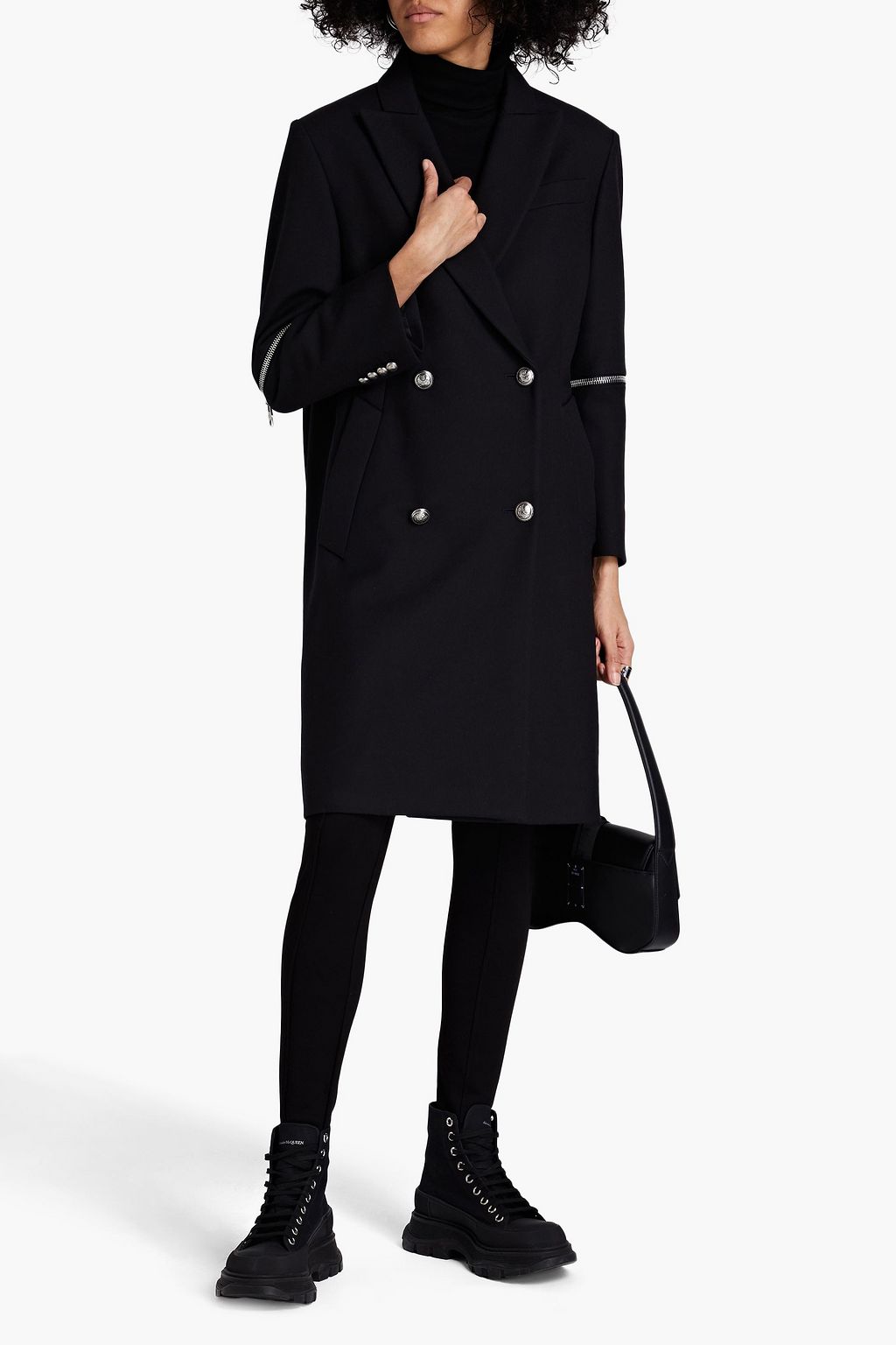 MCQUEEN Double-breasted zip-detailed wool-twill coat