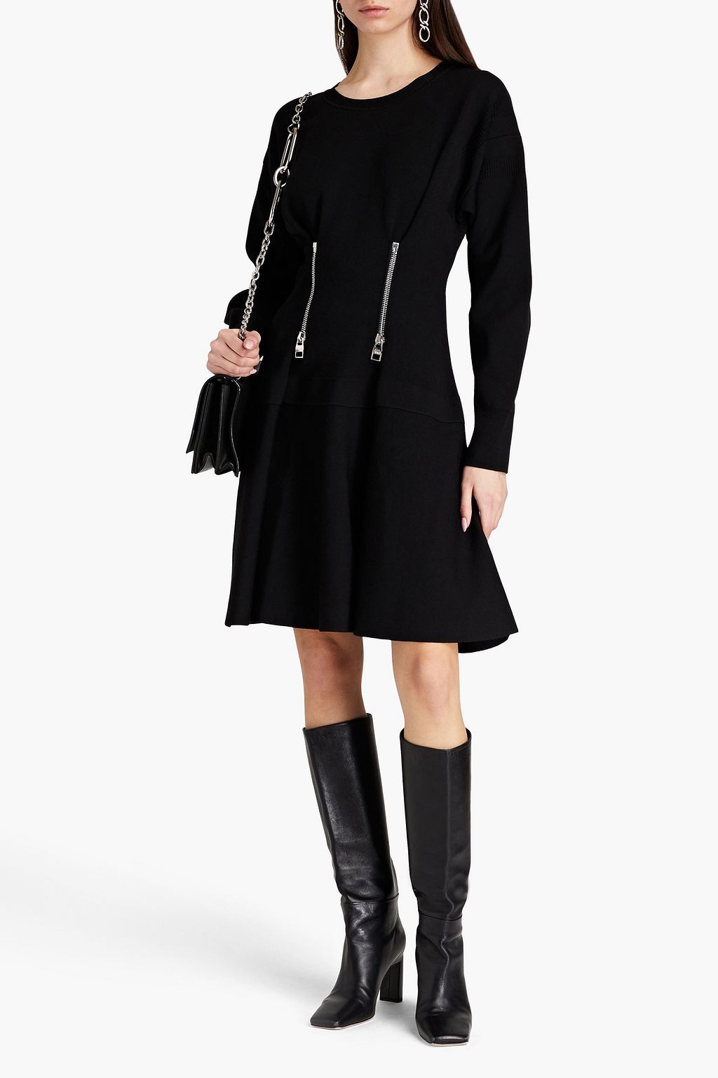 MCQUEEN Zip-embellished knitted mini dress