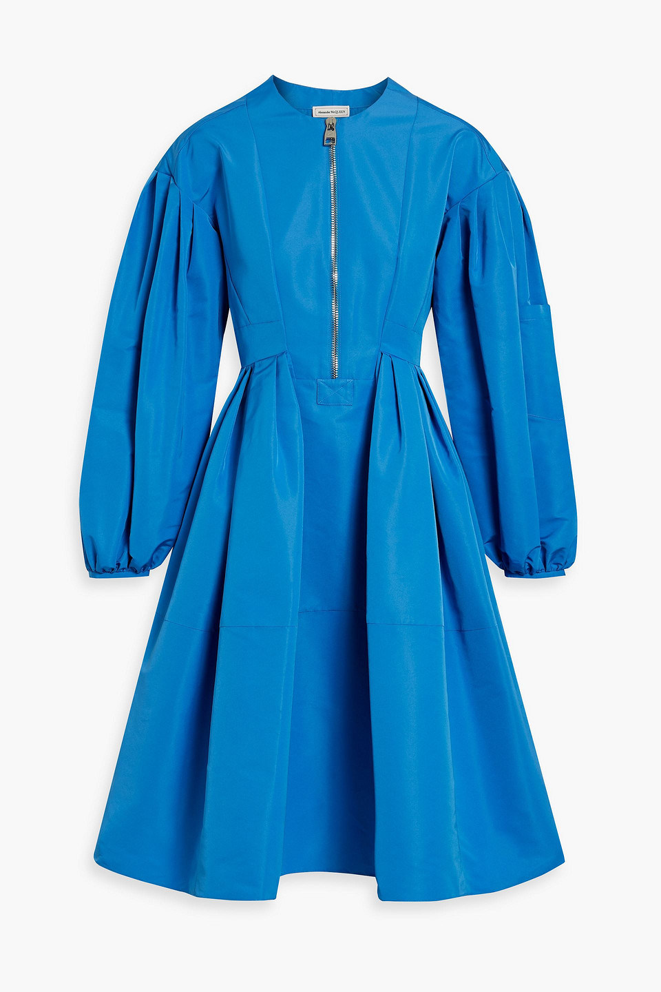 Alexander Mcqueen Pleated Faille Dress In Azure