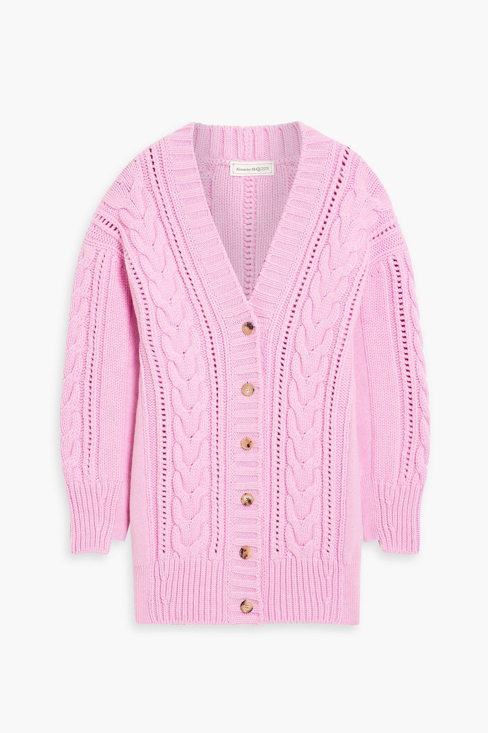 Alexander Mcqueen Cable-knit Wool Cardigan In Baby Pink