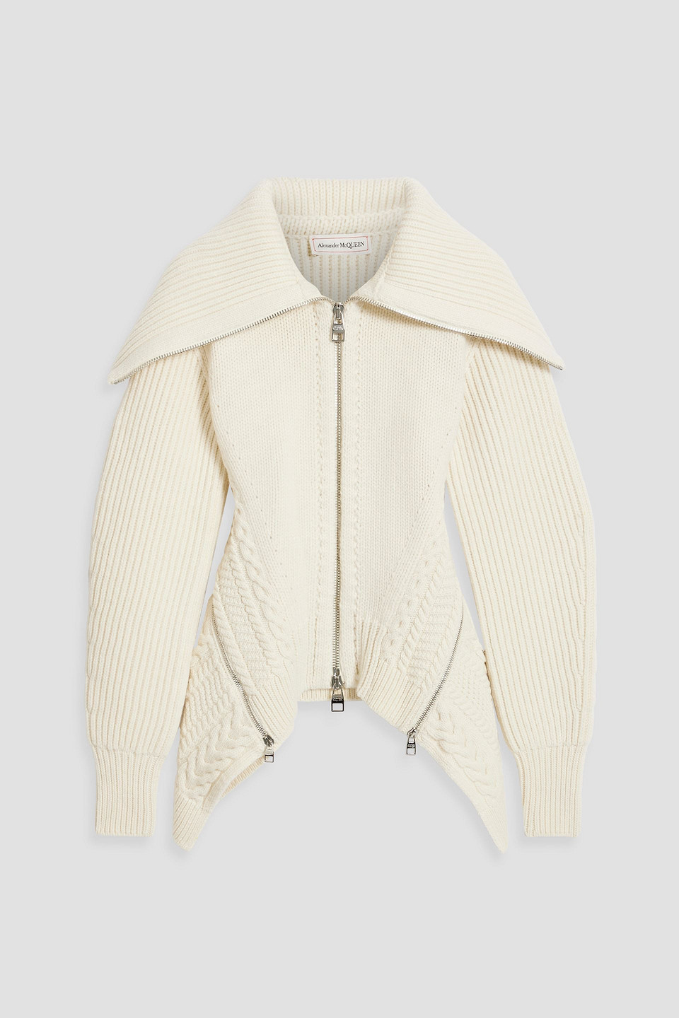 Alexander Mcqueen Ribbed And Cable-knit Wool Cardigan In Ivory