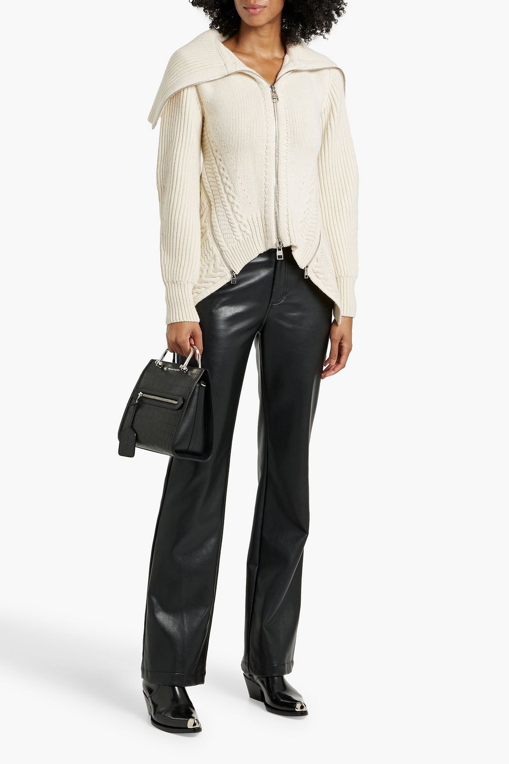 MCQUEEN Ribbed and cable-knit wool cardigan