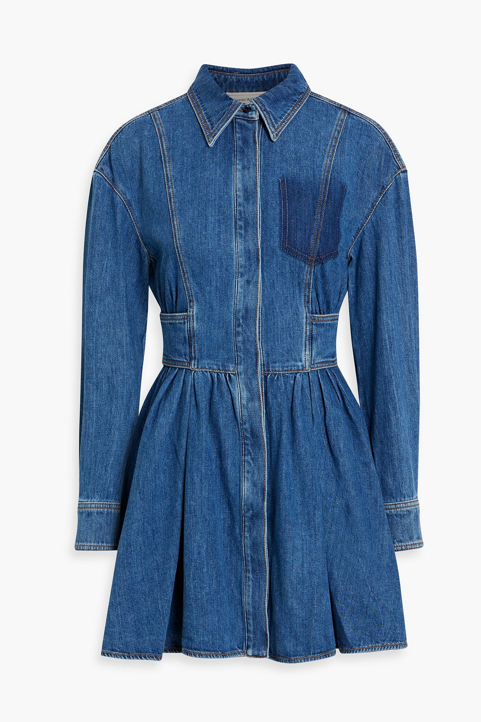Alexander Mcqueen Denim Mini Shirt Dress In Mid Denim