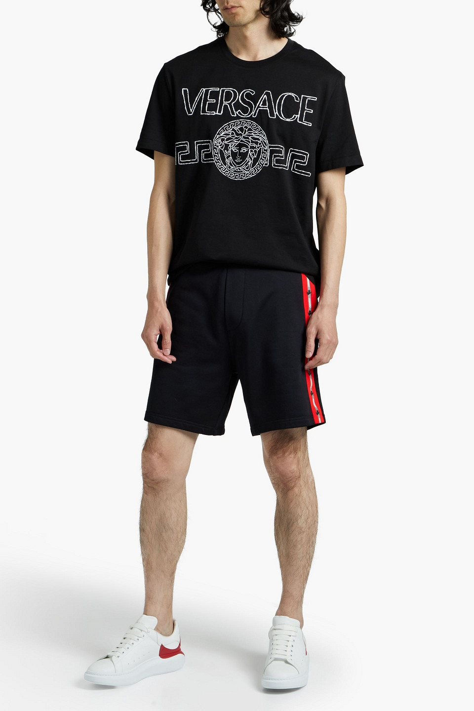 Cotton T-shirt With Medusa Embroidery And Logo In Black