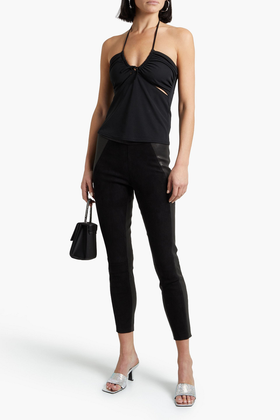 IRO WANINA LEATHER-PANELED SUEDE LEGGINGS 3074457345631159649