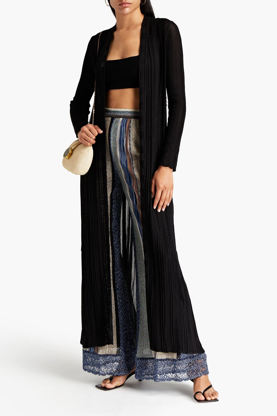 Missoni Metallic Plissé Crochet-knit Cardigan In Black