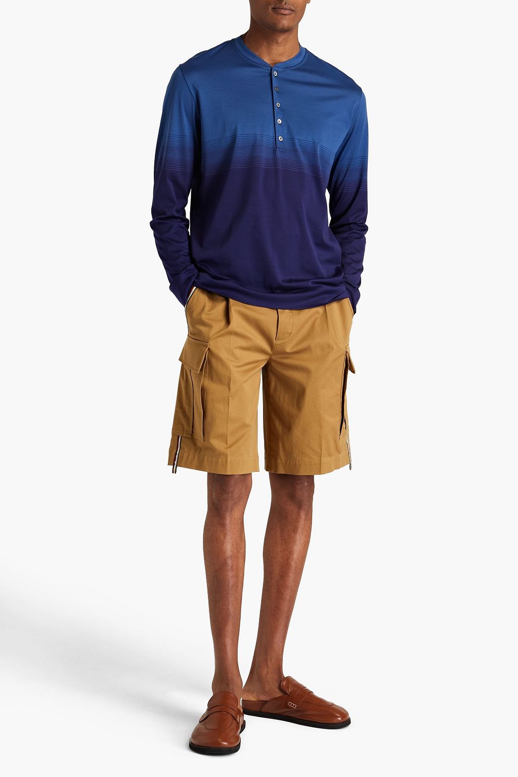 MISSONI T-Shirt aus Baumwoll-Jersey mit Streifen und Henley-Kragen