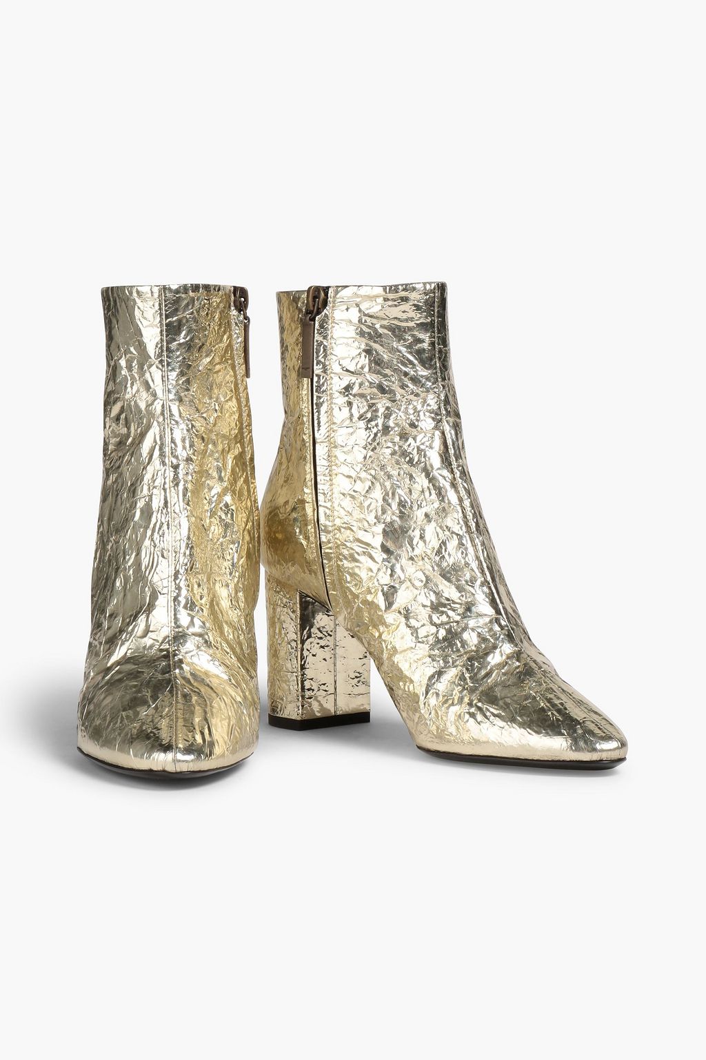 SAINT LAURENT Metallic crinkled-leather ankle boots