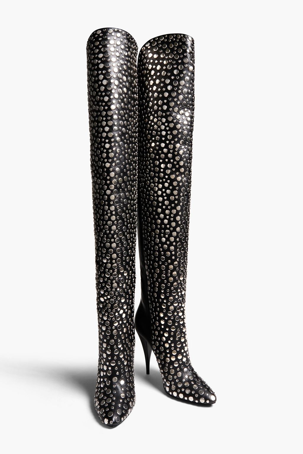 SAINT LAURENT Studded suede thigh boots
