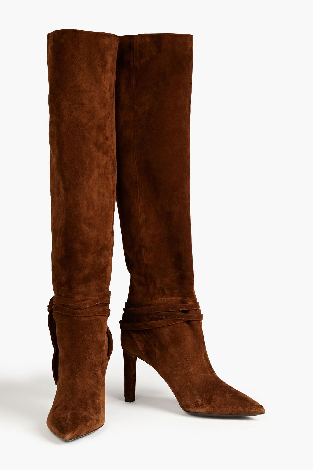 SAINT LAURENT Bow-detailed suede knee boots