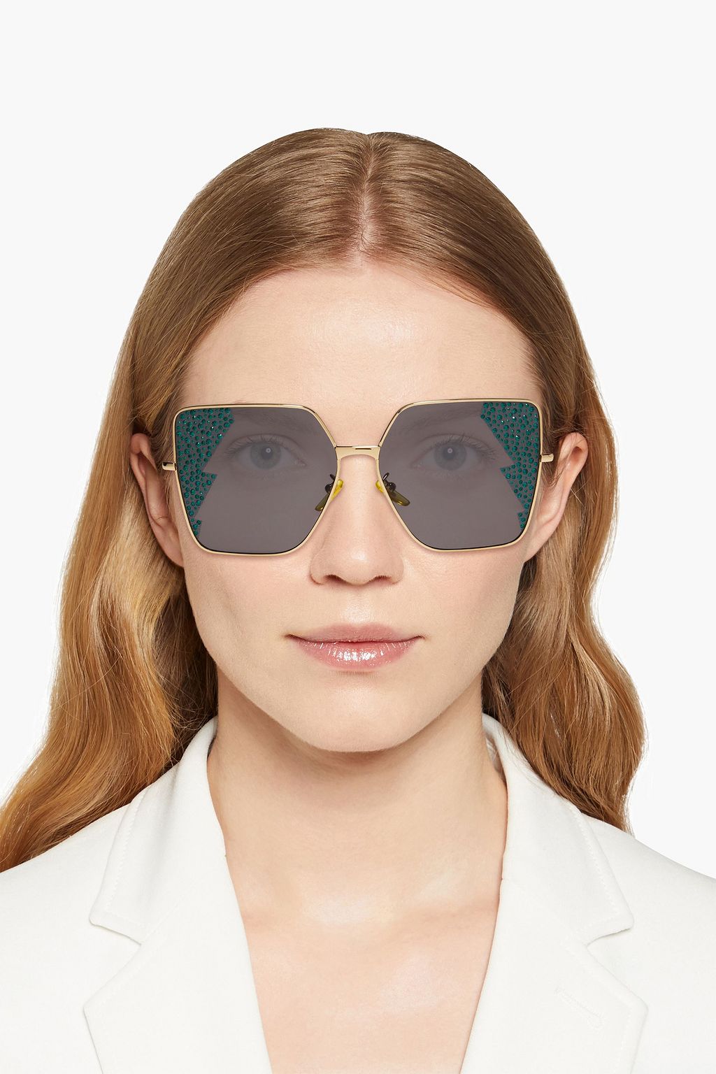 GUCCI Sonnenbrille mit eckigem Rahmen aus Metall mit Kristallverzierung
