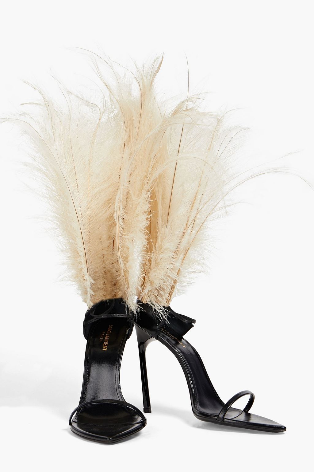 SAINT LAURENT Sandalen aus Leder mit Federverzierung
