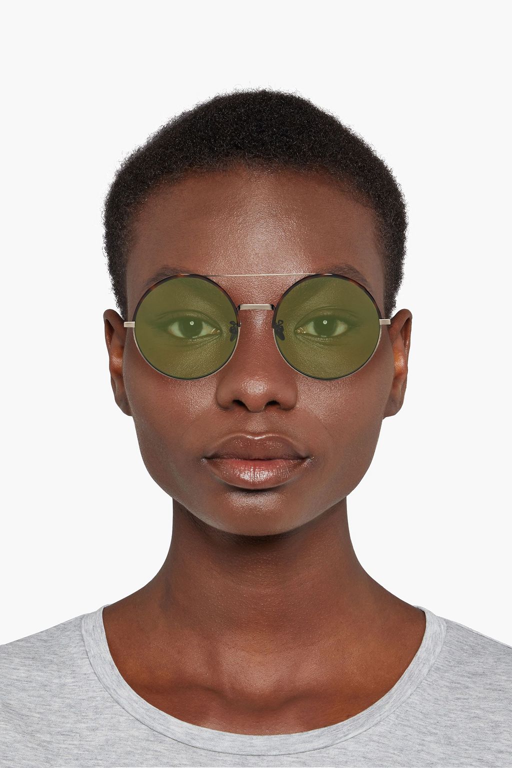BOTTEGA VENETA Round-frame gunmetal-tone sunglasses