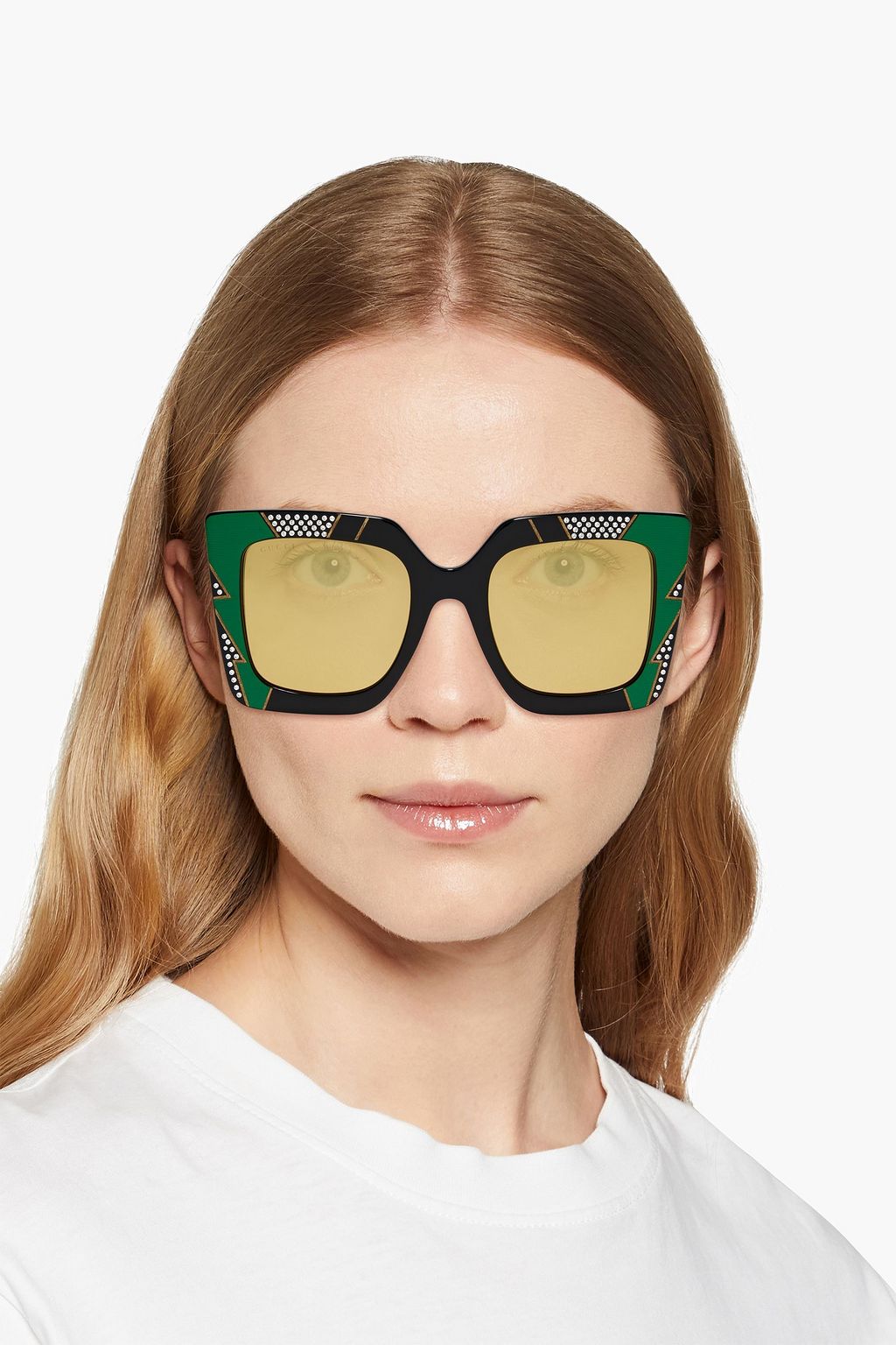 GUCCI Square-frame crystal-embellished acetate sunglasses