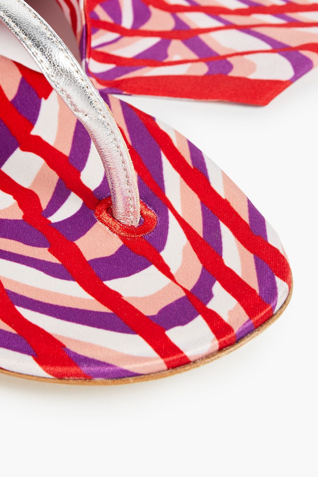 MISSONI Printed satin and metallic leather sandals