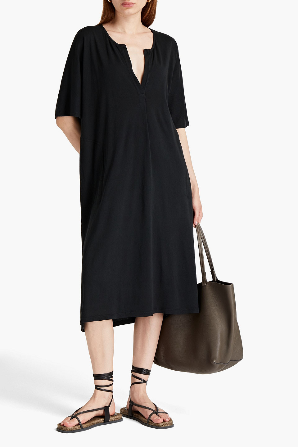 Raquel Allegra Oversized Cotton-jersey Midi Dress In Black
