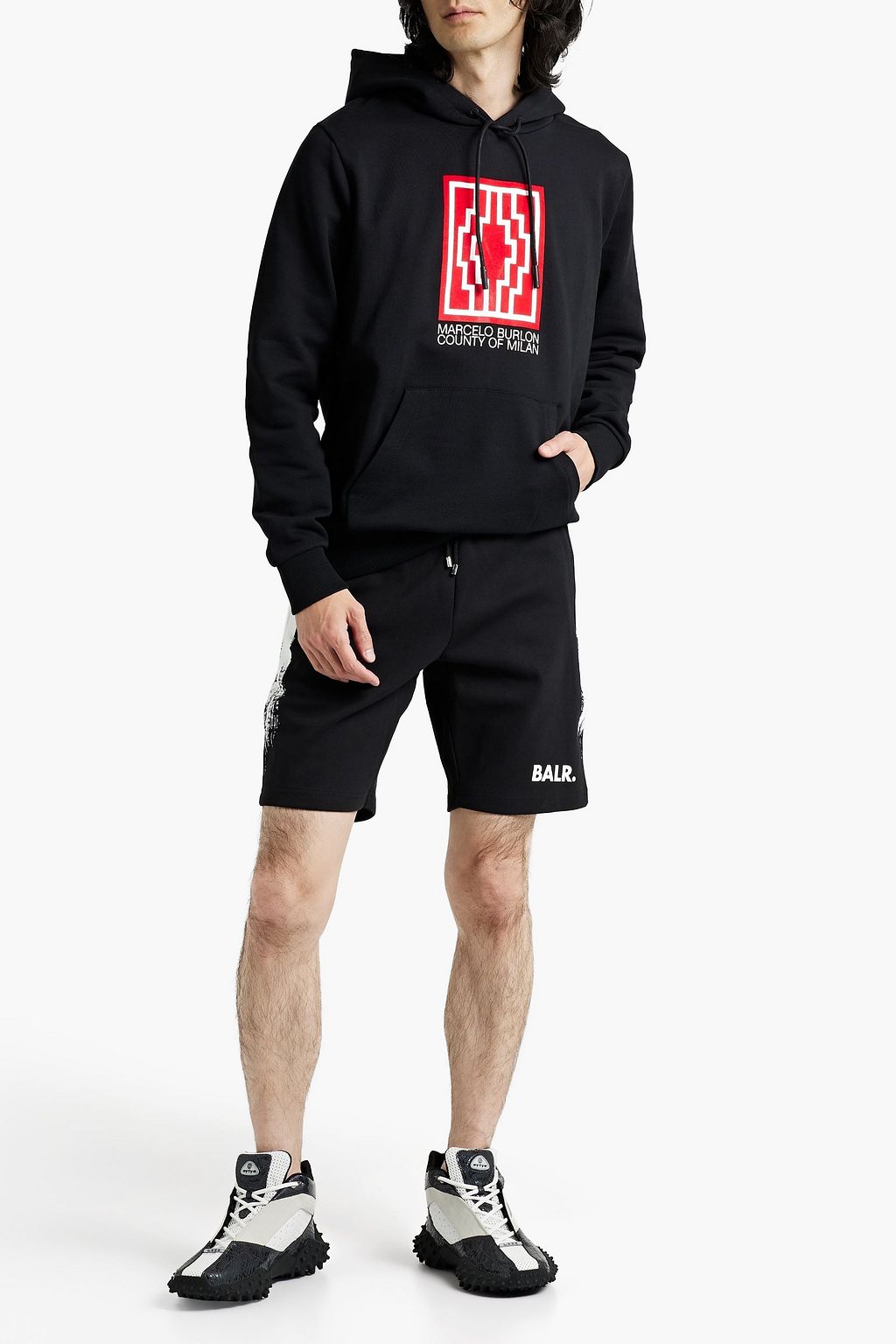 MARCELO BURLON Printed flocked French cotton-terry hoodie