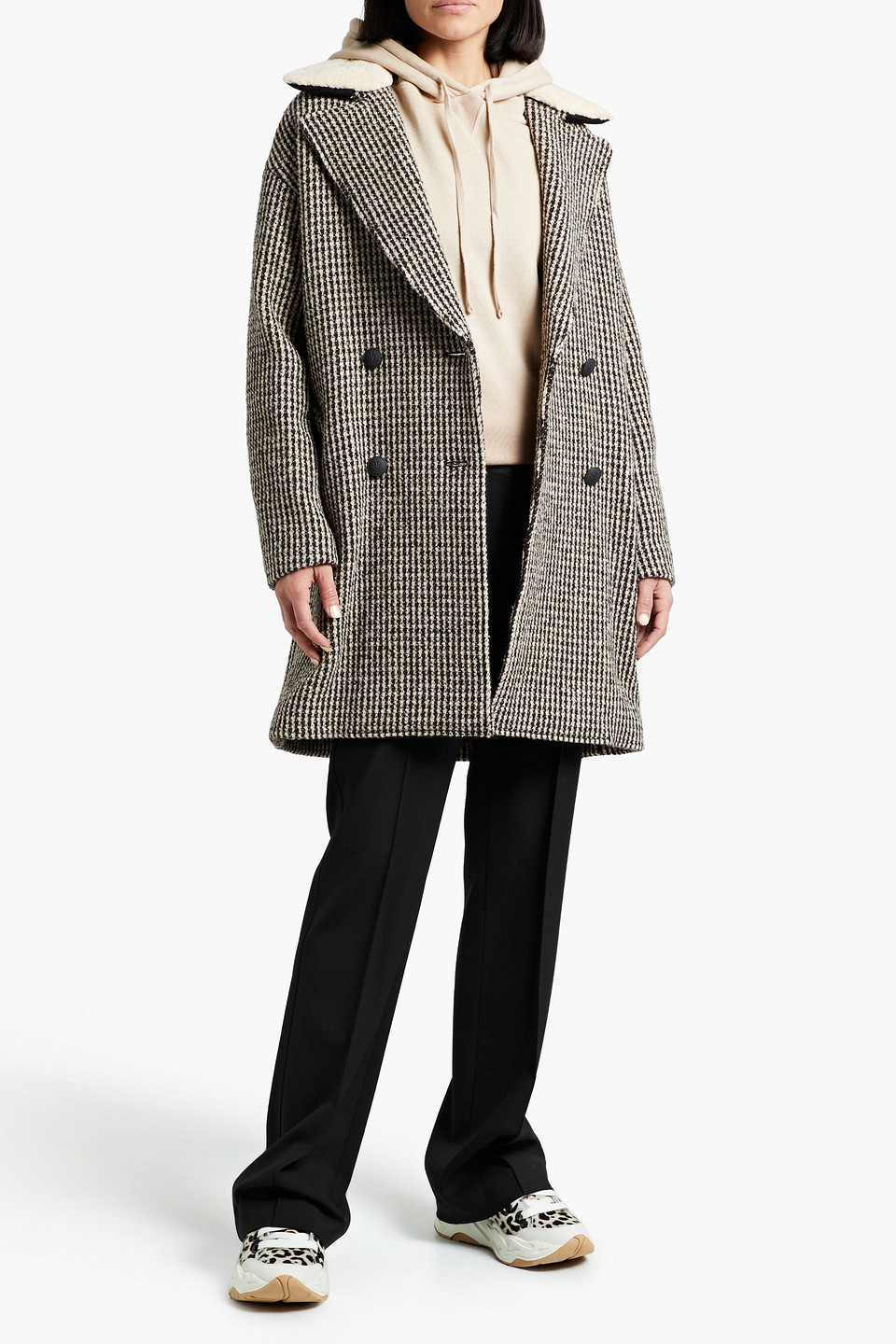 Rag & Bone Mina Double-breasted Houndstooth Wool-blend Tweed Coat In Black