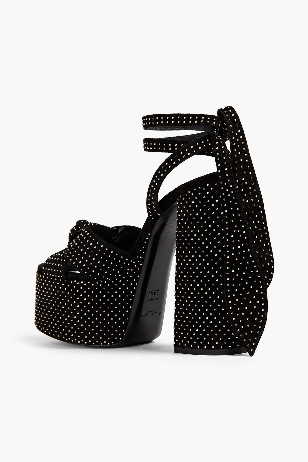 SAINT LAURENT Plateausandalen aus Veloursleder mit Knotendetail und Nieten