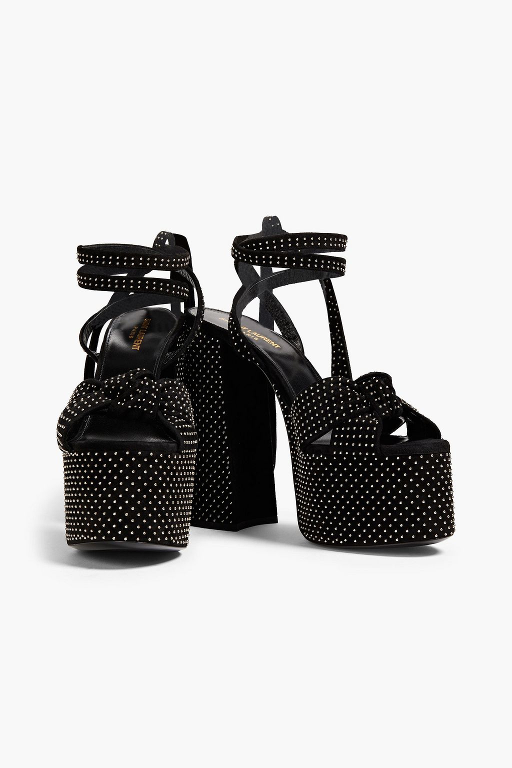 SAINT LAURENT Plateausandalen aus Veloursleder mit Knotendetail und Nieten
