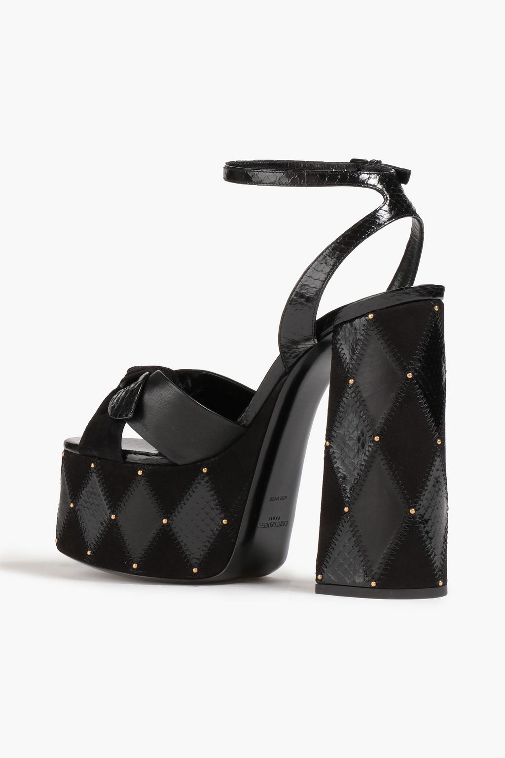 SAINT LAURENT Plateausandalen aus Leder, Veloursleder und Ayersleder mit Knotendetail
