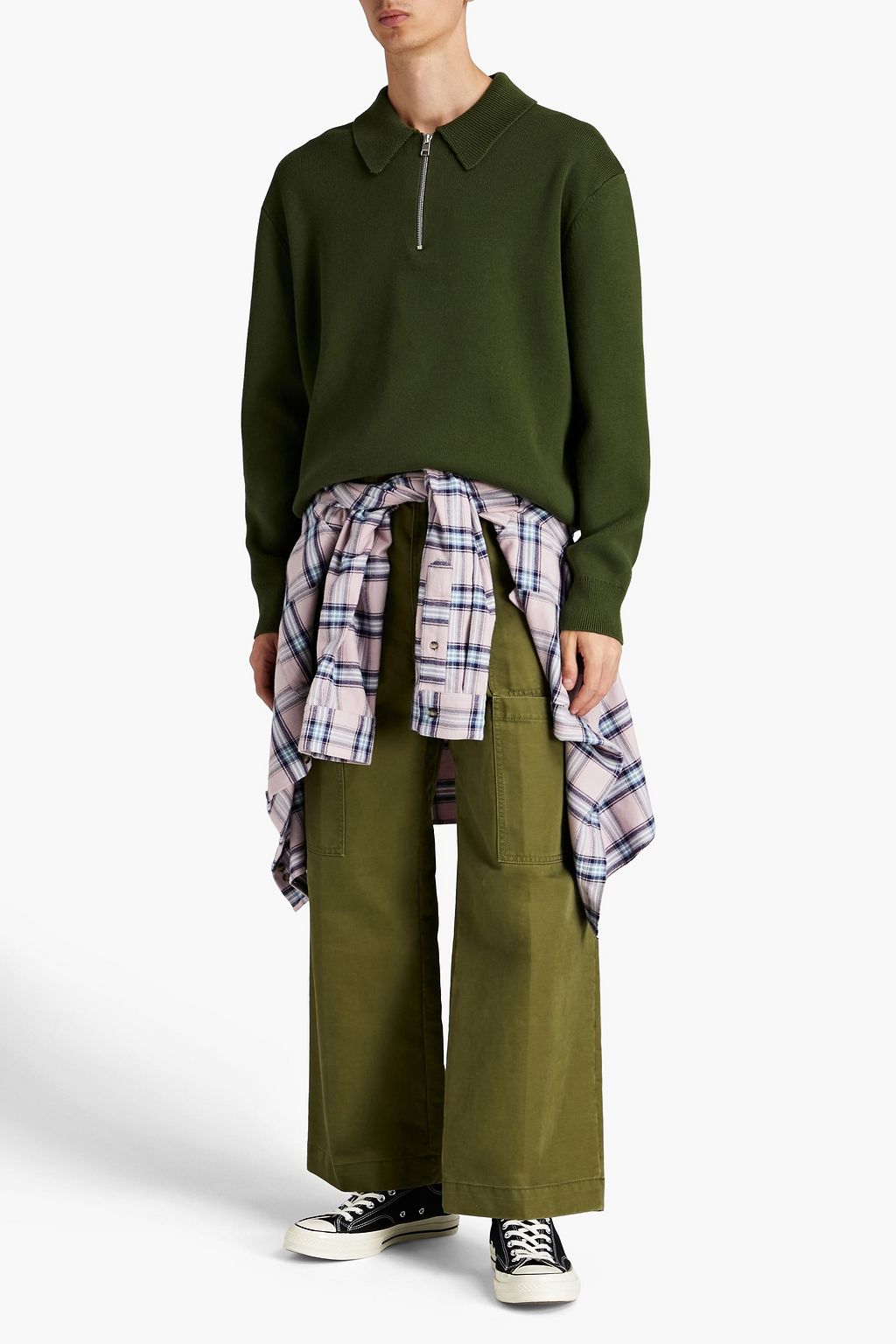 FRAME Ribbed cotton and cashmere-blend half-zip polo sweater