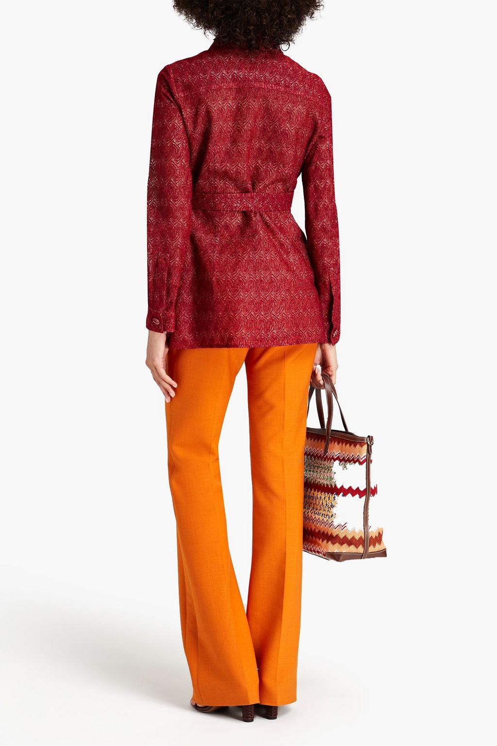 MISSONI Belted metallic crochet-knit jacket