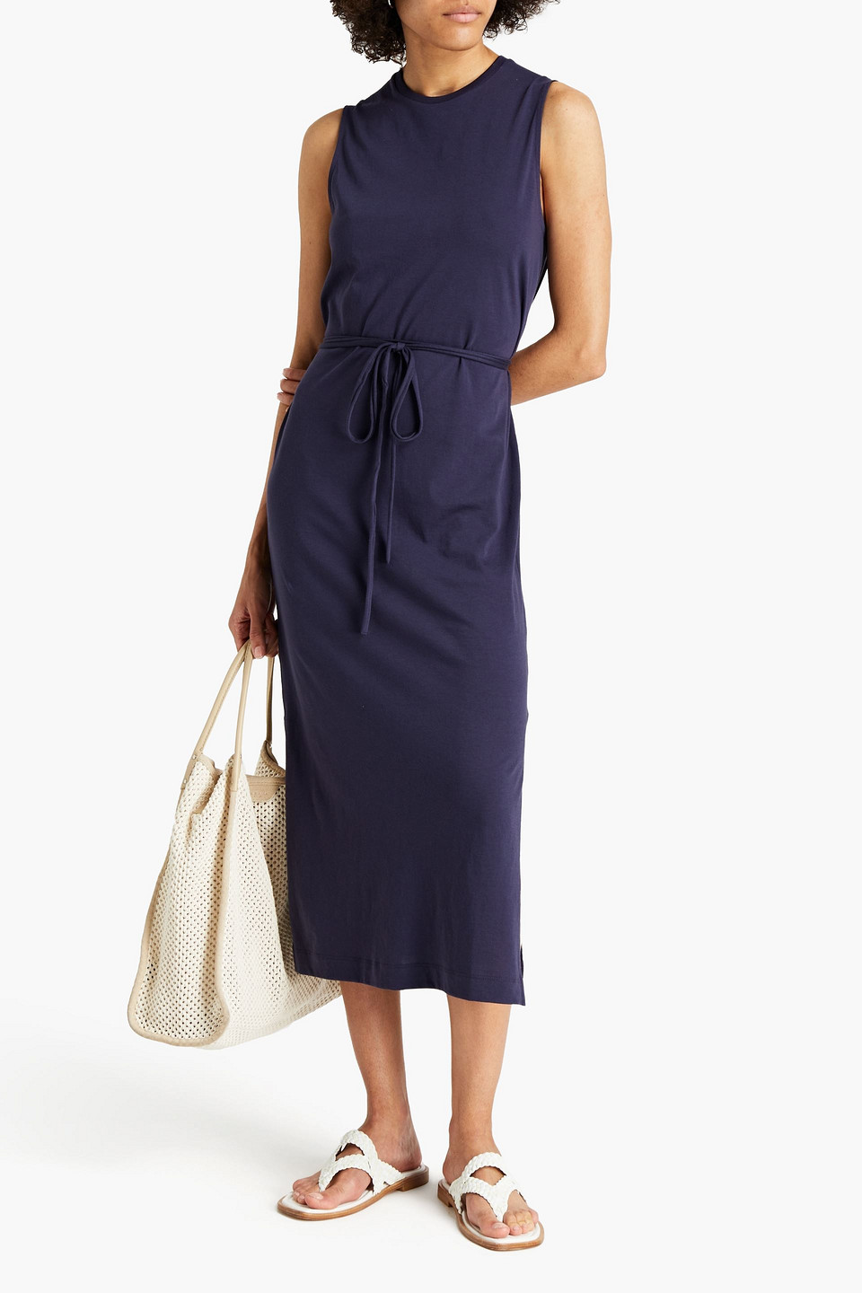 Vince Pima Cotton-jersey Midi Dress In Navy